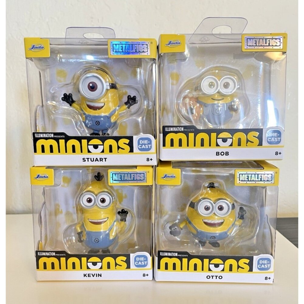 Illumination MetalFigs Minions Figures ,KEVIN,BOB,OTTO,STUARD  Complete Set of 4